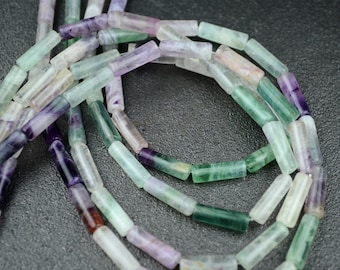 one 15 inch Natural Fluorite Stone Tube Beads, Rainbow Beads 4mm * 13mm