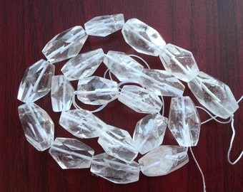 Contas de quartzo de rocha robustas naturais, contas de pepita de cristal transparente facetadas, contas soltas perfuradas no meio vertical fio 15 polegadas ou 7,5 polegadas
