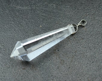 one Natural Rock Quartz Clear Crystal Charm Pedant Terminator Pendulum Point Top Drilled