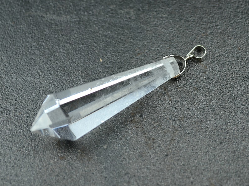 one Natural Rock Quartz Clear Crystal Charm Pedant Terminator Pendulum Point Top Drilled image 1