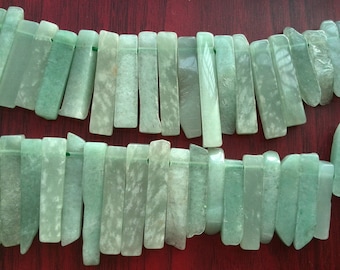 15" Aventurine 20mm 45mm GRADUATED tumbled smooth point stick beads gemstone faceted - green - long tusk chip - full / half strand