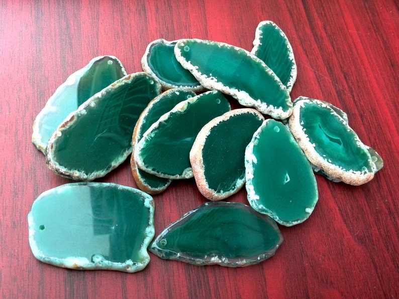 ONE green agate slices DRILLED polished slabs with holes agate Etsy