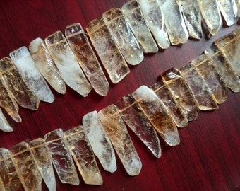 15" Citrine points beads GRADUATED tumbled smooth natural citrine point stick beads crystal beads - long tusk chip - full / half strand A2B6