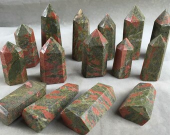 Unakite Stone Point Wand Natural Green Unakite Obelisk Hexagonal Healing Crystal