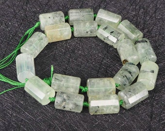 Naturale verde prehnite Pietra Quartz Colonna Di pietra Sfaccettata Taglio Tubo Sciolto Perline Barile Perline 12x17mm