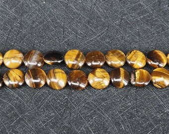 Tiger Eye Stone Beads Flat Round Beads 12mm Natural Tiger's Eye Stone Coin Beads 15 Inch Strand