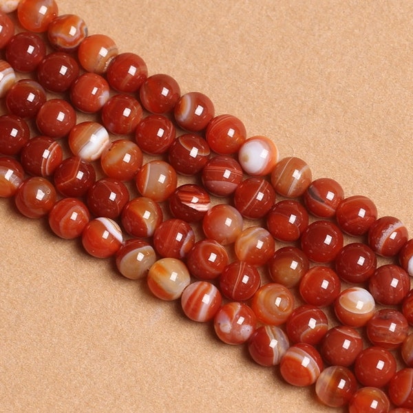 Red Agate Beads Red Lace Agate Beads Polished Stripped Sardonyx Agate Veined Loose Bead Strands Size 4mm 6mm 8mm 10mm 12mm Optional C063