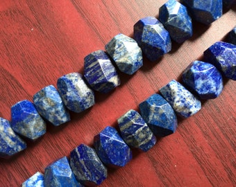 Natural Lapis Lazuli Faceted Nugget Beads Blue Beads Middle Drilled Loose Beads Strand 15 Inch or 7.5 Inch