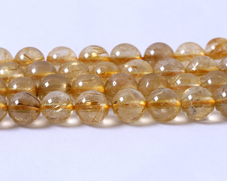 Wholesale Gold Rutilated Crystal Quartz Beads Bracelet Necklace Jewelry Making