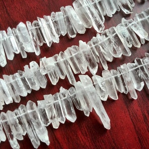 Natural crystal points,raw rock crystal points,rough top drilled crystal points, clear quartz beads, spike beads mineral beads strand NO.S