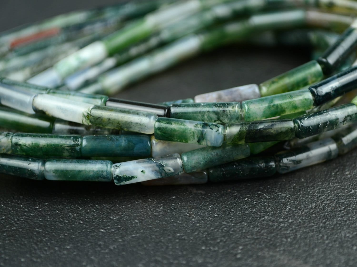 One 15 inch Natural Moss Agate Stone Tube Beads Green | Etsy