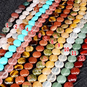 Flat Round Beads Natural Crystal Quartz Stone Gemstone Flat Coin Beads 15 Inch Strand Beads Size about 12mm