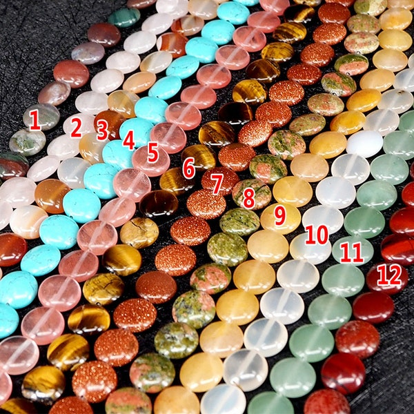 Flat Round Beads Natural Crystal Quartz Stone Gemstone Flat Coin Beads 15 Inch Strand Beads Size about 12mm