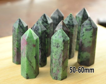 Ruby in Zoisite Tower Point Wand Natural Green Zoisite Stone Obelisk Hexagonal Healing Crystal