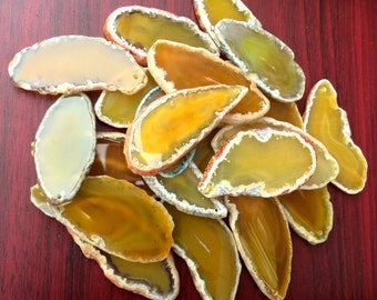 ONE yellow agate slices DRILLED polished slabs with holes agate pendant beads - selected at random