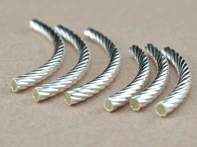 Sterling silver twist tube beads curved 925 sterling silver Etsy