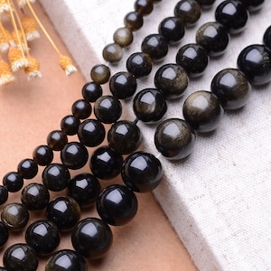 Da 4mm a 20mm Naturale Nero Ossidian Beads 6mm 8mm 10mm Naturale Rotondo Liscio Viale Pieno Strand 15 pollice C024