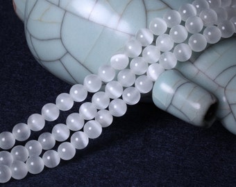 Wholesale - White Cat's Eye Beads Cat Eye Stone Beads Round Polished Quartz Beads Strands Natural Color Size 6mm 8mm 10mm 12mm Optional C051