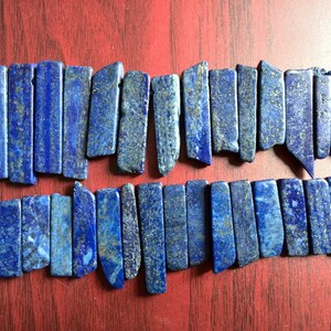 Blue Lapis Lazuli Chips Bead GRADUATED Slice Stick Slab Focal Freeform Rectangle Gemstone Beads Long Points beads supplies A1B6