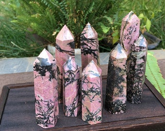 Rhodonite Tower Point Wand Natuurlijke Rhodonite Stone Obelisk Hexagonal Healing Crystal