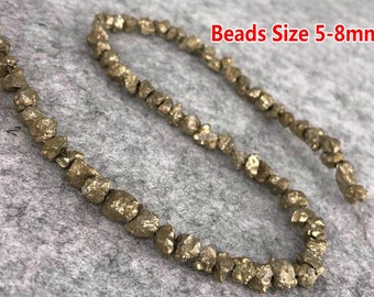Naturale Pyrite Perline Raw Rough Nugget Pyrite Perline Fools Gold Perline 15" Strand 5-8mm Perline