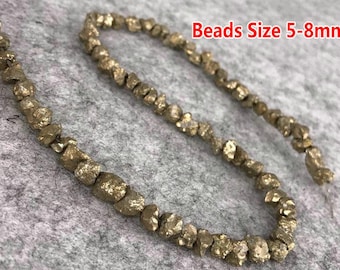 Natural Pyrite Beads Raw Rough Nugget Pyrite Beads Fools Gold Beads 15" Strand 5-8mm Beads