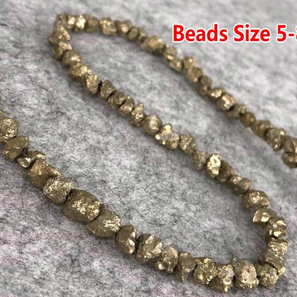 Natural Pyrite Beads Raw Rough Nugget Pyrite Beads Fools Gold Beads 15" Strand 5-8mm Beads