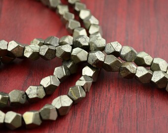 8x9mm Natural Pyrite Beads, Faceted Pyrite Beads Faceted Pear - 15" Strand - Quality Gemstone Beads