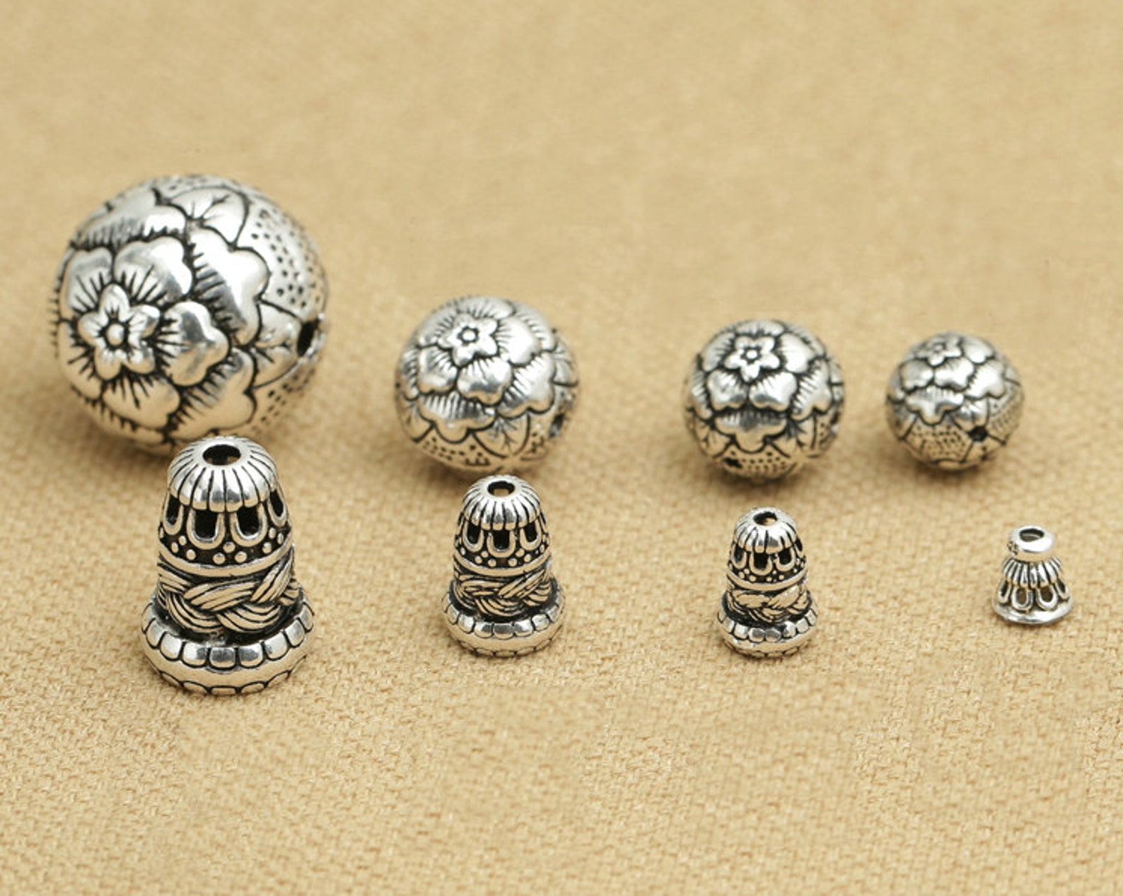Bali Sterling Silver Bead End Caps Set of Guru Beads Prayer Etsy