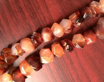 Faceted Agate Nugget Beads, Natural Agate Chunky Beads Middle Drilled Loose Beads Strand 15 Inch or 7.5 Inch