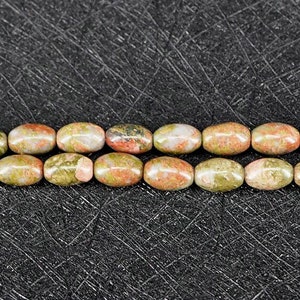 Natural Green Unakite Barrel Beads 6mm x 9mm Oval Barrel Shape Stone Loose Beads 15 Inch Strand