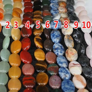 Natural Oval Stone Beads 13mmx18mm Flat Long Oval 15 Inch Bead -Natural Labradorite Agate Quartz Tiger Eye Blue Sodalite Yellow Jade Jasper