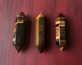 3 stuks - Hexagon Faceted Natural Tiger Eye Stone Point Double Terminated Wand Stick 30mm