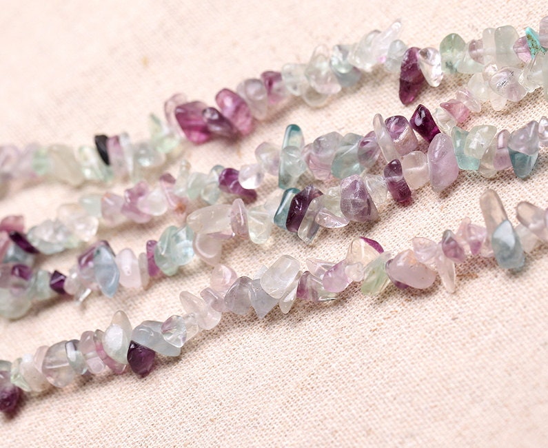 34 inch Strand Purple Gemstone Chips Jewelry Supplies Rainbow Fluorite Chips Beading Supplies Item 2241pm Natural Multi-Colored Chips