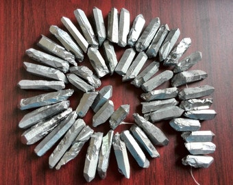 Titan Quarz Punkt Perlen Matt Silber Quarz Anhänger Perlen roh grob Kristall Punkte Edelstein Stick Perlen Schmuck machen liefert 1A7B2