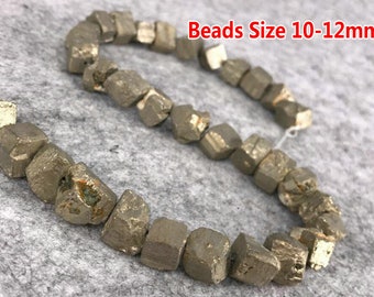 Natural Pyrite Beads Large Raw Rough Nugget Pyrite Beads Fools Gold Beads 15" Strand 10mm - 12mm Beads