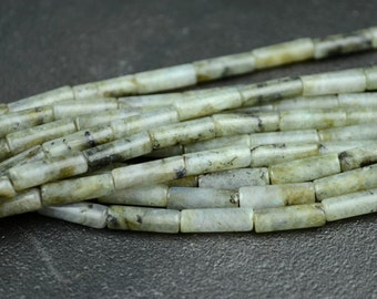 one 15 inch Natural Labradorite Stone Tube Beads, Small Beads 4mm * 13mm