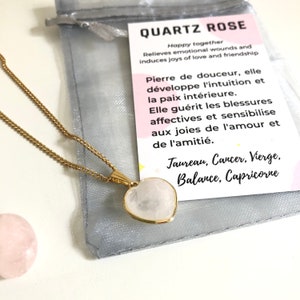 Pendentif cœur en pierre Quartz Rose plaqué or image 3