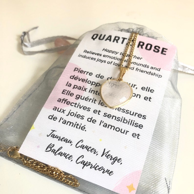 Pendentif cœur en pierre Quartz Rose plaqué or image 4