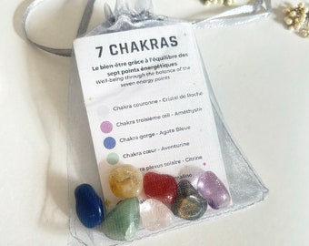 Coffret lithothérapie, kit "7 CHAKRAS" pierres brutes et véritables pour l’équilibre des points énergiques