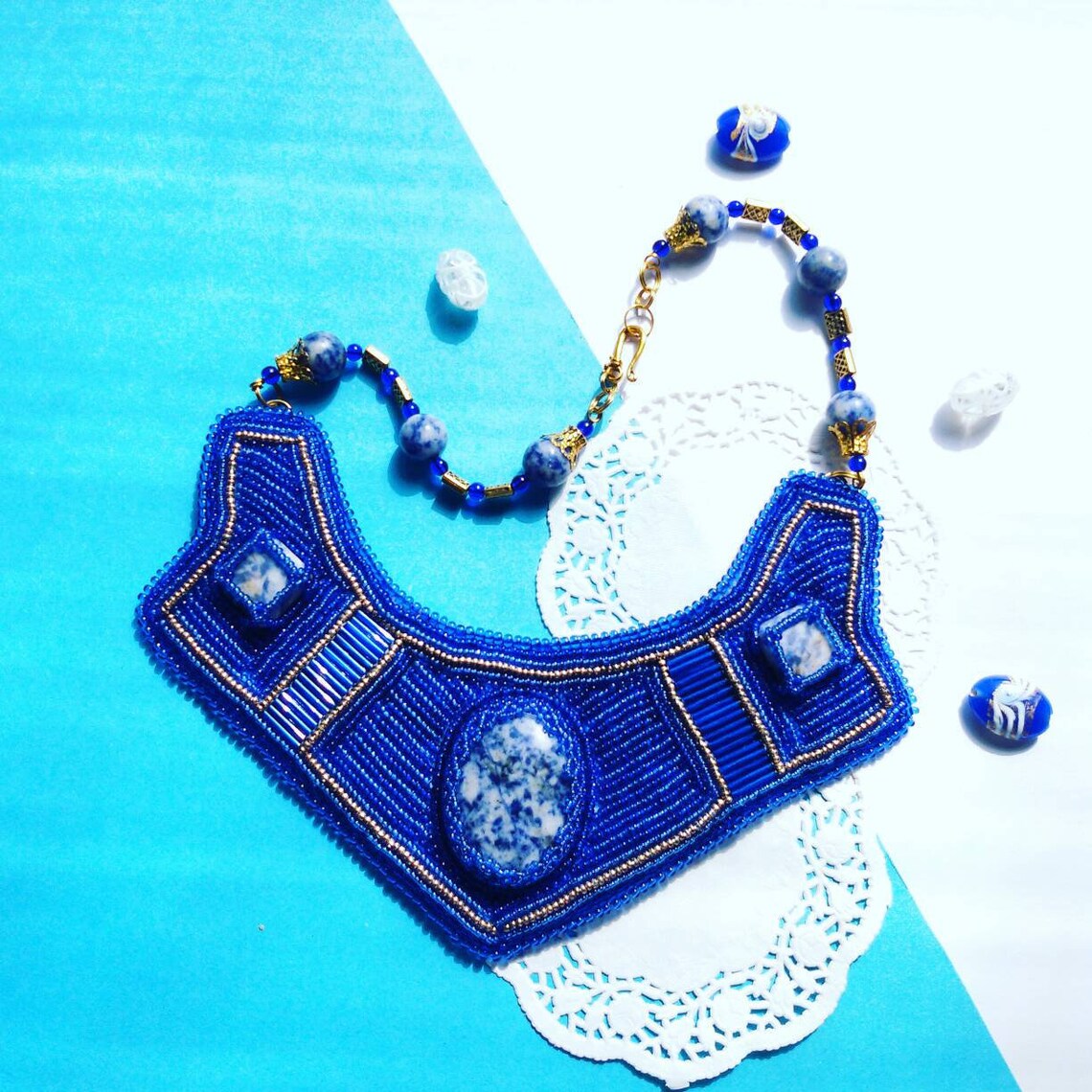 dark blue beads necklace