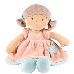 Personalised Rag Doll 38cm Butterfly Blue Baby's First Cloth Doll Gift Bonikka