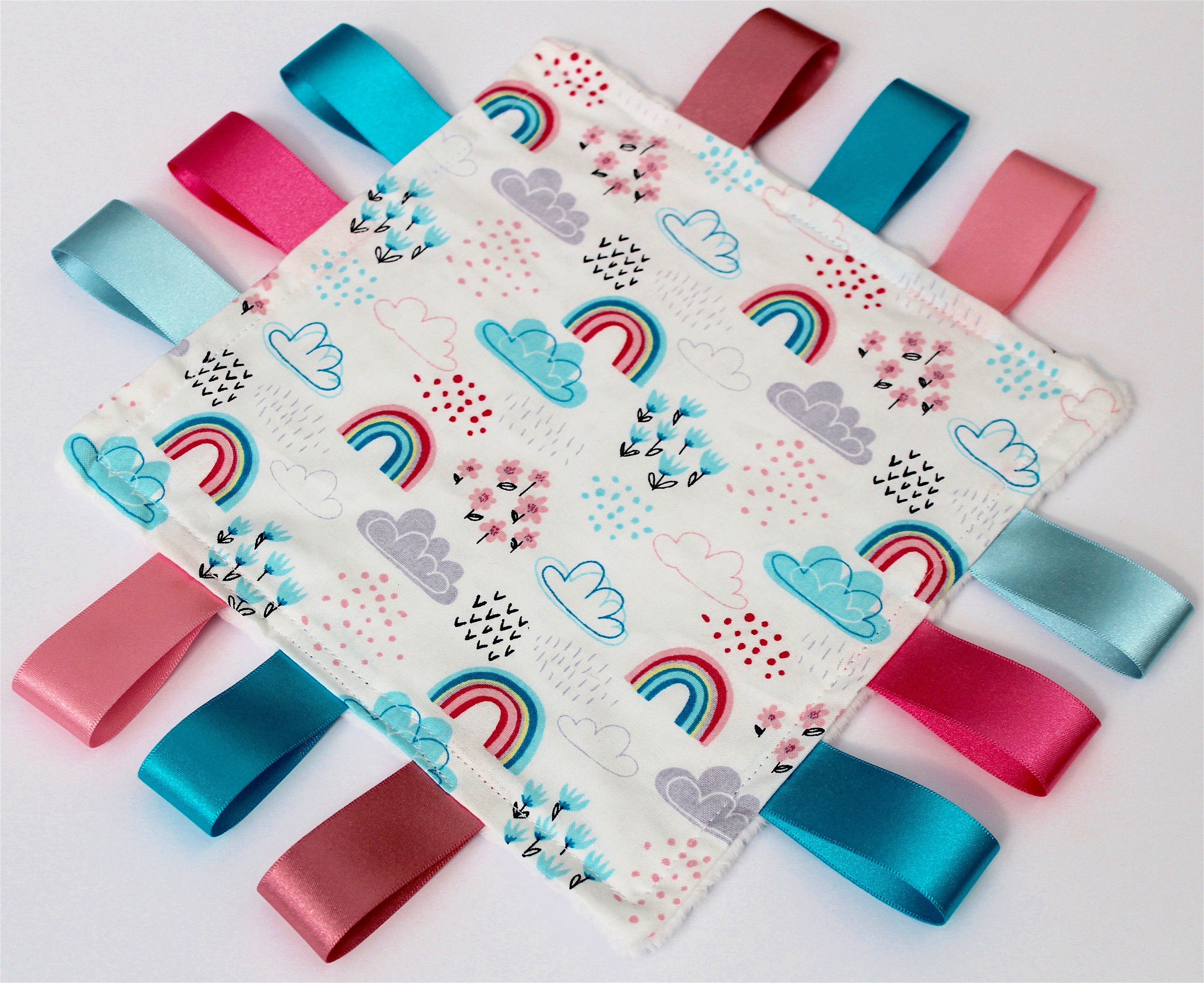 Baby Taggy Blanket Personalised Rainbow Clouds Comforter Etsy