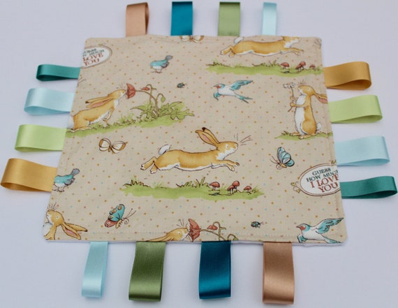 Personalised Gift Little Nutbrown Hare Rattle Guess How Much I Love You Taggie