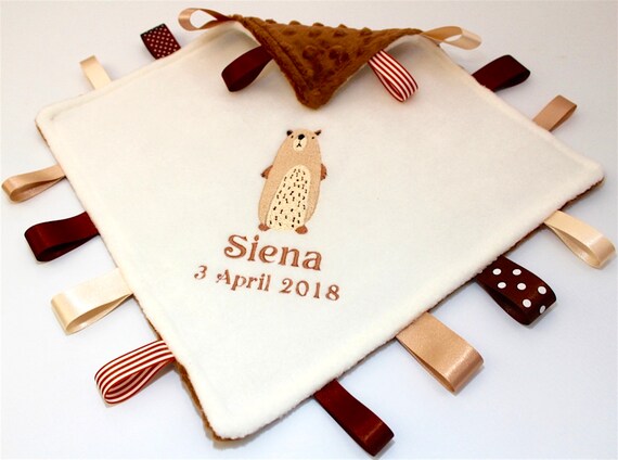 Personalised Baby Tag Comfort Blanket Mountain Bear Satin Etsy