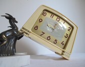 Vintage alarm clock JAZ France 1957, beige vintage JAZ in very good vintage condition, alarm clock JAZ Art Deco alarm clock