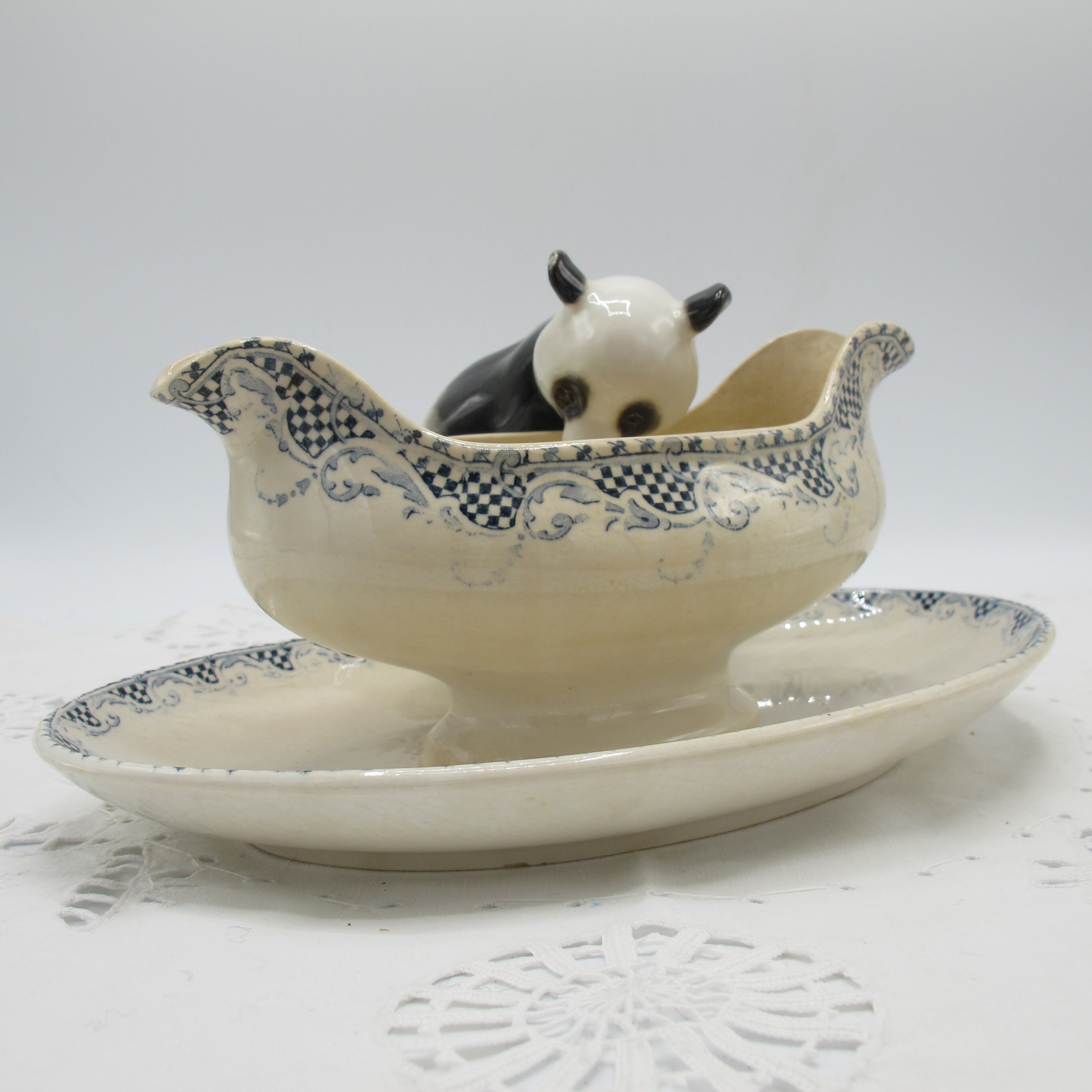 Saucière Ancienne Bleue et Blanche U&c Sarreguemines Modèle Luchon