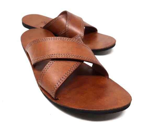 mens leather slides