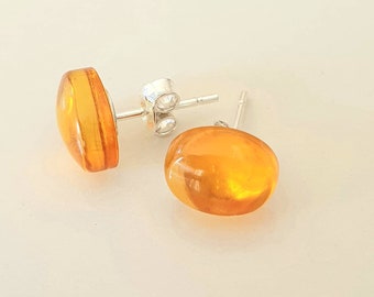 Amber studs earrings 925 silver,baltic amber studs, amber silver studs, genuine amber earrings, gemstone studs, baltic amber, amber jewelry