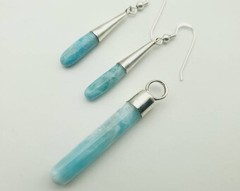 Larimar earrings 925 silver,Larimar drop earrings,Larimar silver earrings, Larimar gemstone earrings,long earrings, silver drop earrings